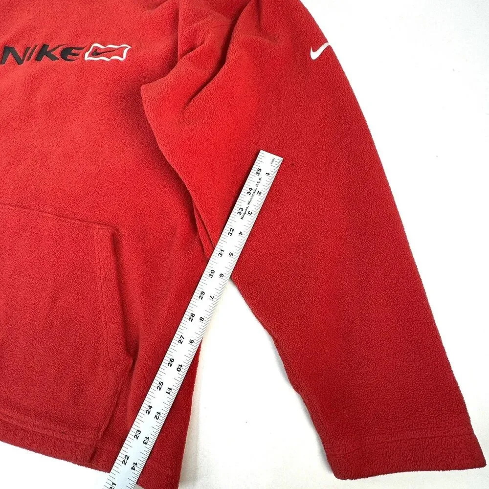 Vtg Nike Travis Scott Center Swoosh Spell Out Fleece Hoodie Sweatshirt Red Men L